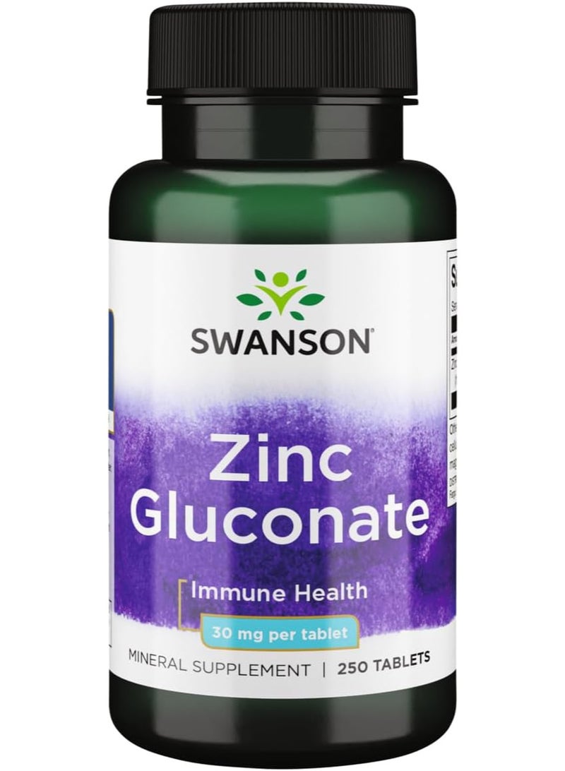 SWANSON Zinc Gluconate 30mg 250 Tablets - Image 1